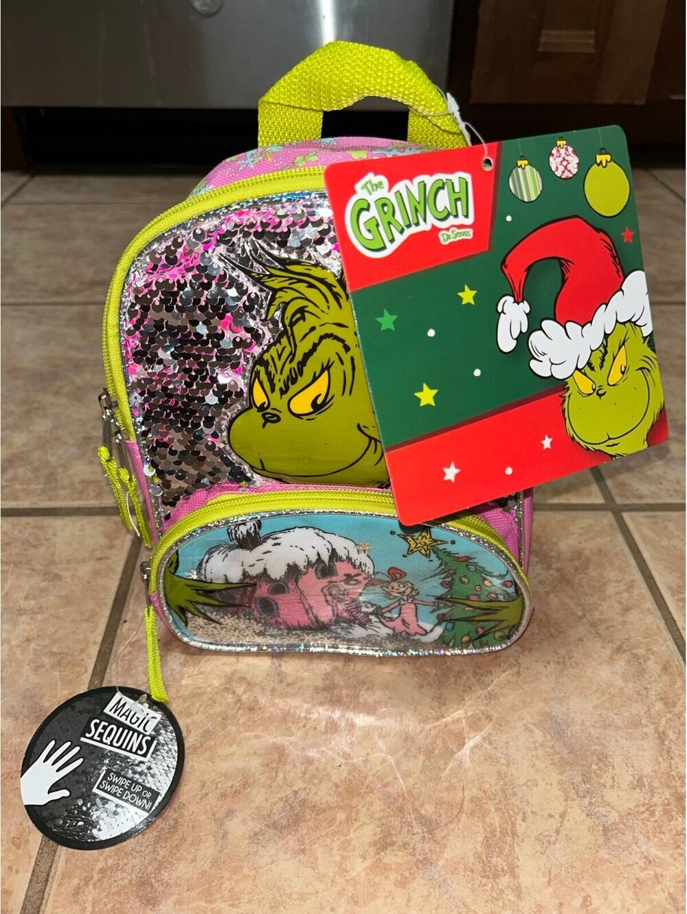 The Grinch Dr. Seuss Mini Backpack Magic Reversible Sequins Pink Christmas